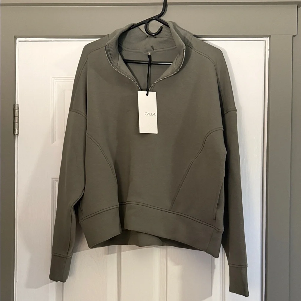CALIA Women's Soft Scuba Mock Neck 1/4 Zip Muted Green NWT - Picture 2 of 11